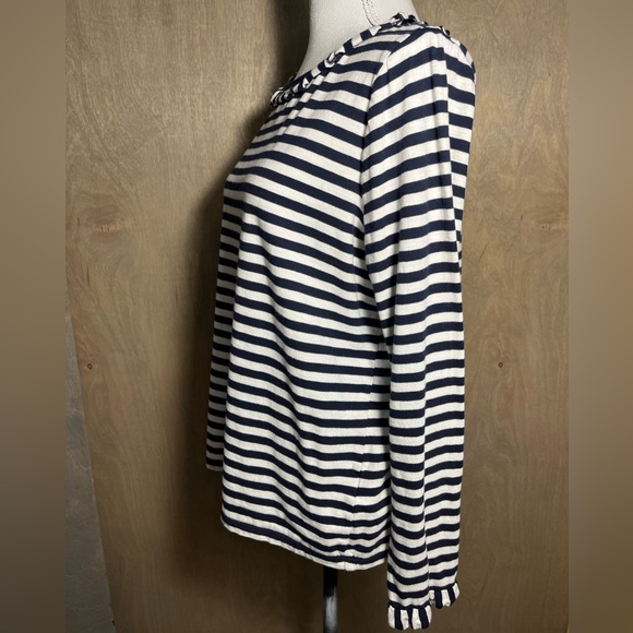 Boden Ruffle Cuff & Collar Long Sleeve Breton Tee L - Picture 2 of 9